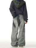 Zingj High Street Web Splash-Ink Broken Hole Jeans Men And Women Loose Deconstruction Versatile Straight Tube Wide Leg Long