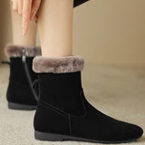 Skin Flat Thick High Heel Ankle Boots Women's 2025 Winter New Warm Cotton Shoes Retro Wool