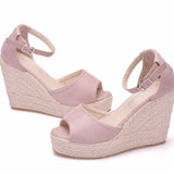 Cm Fish Mouth Water Table Heel Sandals Large-Size Sandals Bohimia Fish Mouth Sandals Hemp Rope Heel
