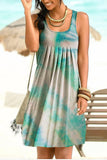 New Fashion O Neck Women's Mini Dress 2021 Casual Loose Tie Dye Print Sleeveless Folds Ladies Vest Beach Dress Plus