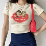 Vintage Grunge Tops Short Sleeve T-shirt Women Korean Style Graphic Tees Female Crop Tops Streetwear 90s Tee