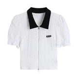 Women Polo T-shirt Short Sleeve Casual Polo Crop Top Slim White Tee Shirt Femme Streetwear Tshirt Female Summer