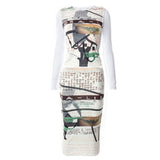 Women Autumn Winter Long Sleeve Printed T Shirt Pencil Skirt Two Piece Set Suit Outfit 2021 Fall Clothes Wholesale