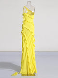French Elegant One-Shoulder Dress Dress 2025 New High-End Slim Slim Ribbon Open Fork Sexy Dress