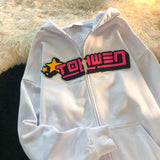 Embroidery Hoodies Women's Oversized Street Loose Flocking Sweatshirts Vintage Hoodie Casual Cardigan Sweatshirt