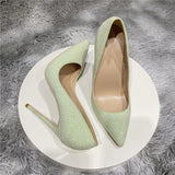 green Gretel bling stiletto shoes 12cm 10cm 8cm high heels pointed toe handmade good quality women pumps LF029