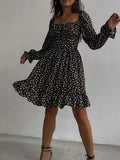 Women Summer Floral Print Dress Fashion Square Collar Party Ruffle Dress Casual Female A-Line Dress Vestido Spring Long