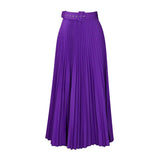 High Waist Pleated Long Skirt With Belt- Outfit