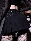 Grunge Punk Streetwear Rivets Trim Low Waist Micro Skirts Y2K Aesthetics Gothic A-line Black Pleated Skirt Summer