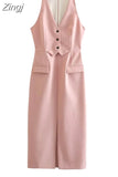 Pink Long Dress Women Waistcoat Midi Dress Woman Sleeveless Elegant Dresses For Women 2023 Office Formal Party