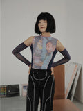 Designer Off Shoulder Mesh Top Long Sleeve Top See Through T Shirt Women Tee Shirt Summer Fashion