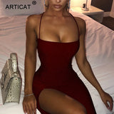 Long Backless Maxi Dress Women Spaghetti Strap High Split Bodycon Bandage Summer Dress Elegant Slim Party Dress