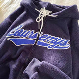 Polar Fleece Hoodies Women Casual Embroidery Clothes for Teens Sweatshirts Vintage Pink Tops Retro Winter Women