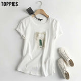 2020 fashion abstract printing short-sleeved t-shirts summer tops round neck white cotton tops
