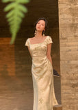 Party Midi Dresses for Women 2025 Summer Square Collar Slim Prom Female Clothes Wedding Evening Satin Dress New Robe 211-1-Outfit