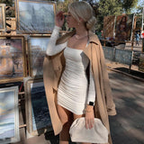 White Square Collar Long Sleeve Sexy Dress for Women Spring Summer Skinny Bodycon Mini Dresses Girls Party Club