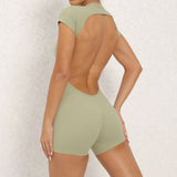 Zingj Dew Back With Chest Pad Short Sleeve Nude Yoga Jumpsuit Women Wear A Fitness Sports Onesie Tights-Outfit