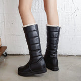 Warm Plush Knee High Boots Women Comfy Flat Heel Snow Boots Slip On Platform Woman Long Boots Shoes Black Pink White