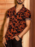 Vintage Print Men Lapel Shirts New Casual 2021 Summer Loose Short Sleeve Button Shirt Tops Mens Clothing Fashion