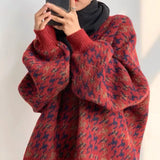 Zingj Winter Thousand Bird Case New Christmas Add Thick Wine Red Sweater Female Retro Ancient Port Wind Advanced Feeling Languid Lazy French-Outfit
