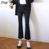 Women Fashion High Waist Streetwear Spring Flare Trousers Female Clothes Casual Denim All Match New Pantalones
