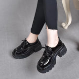 Zingj Women With Thick Soles 2023 Autumn And Winter Round Head Tied With Letters Decorative Cow Lacquered Leather Single Shoes Women's