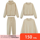 Womens Tracksuits Hooded Sweatshirts 2021 Autumn Winter Fleece Oversize Hoodies Solid Pullovers Jackets Unisex