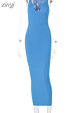 Ribbed Knitted V Neck Black Long Dress Women Sleeveless Slim Party Club Elegant Female Bodycon Midi Dress Streetwear