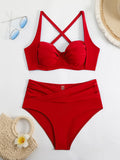 2025 Sexy New Hard Cup Pure Color High-Waist Swimsuit