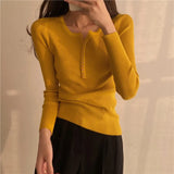 Sweater Women Solid Color O-neck Pullovers Basic Primer Pull Femme Button Chic Jumper Soft Slim Autumn Knitted