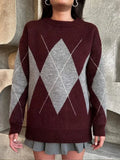Burgundy Round Neck Knitted Sweater- Outfit