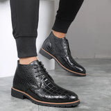 Zingj Men's Round-Head Casual Shoes Men's Leather Boots Front Strap Pressed Martin Boots Plus Size Men's
