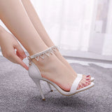 Cm High-Heeled Sandals Bridesmaid Wedding Buckle With Beaded Tuxedo Fine Heel Fish Mouth Roman