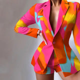 Commuting Printing Elegant Slim-fit Short Pants Two-piece