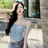 SummerWomen Retro Sweet Strap Tank Camis Corset Crop Tops with Built In Bras Chic Woman Tanks Camisoles Slim Crop