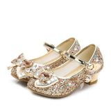 Kids Shoes for Girls Children Girls Shoes Butterfly Knot High Heel Princess Shoes Glitter Leather Party Dress