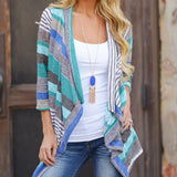 Women's 3/4 Sleeve Cardigans Striped Printed Open Front Draped Kimono Loose Cardigan 2021 Spring New