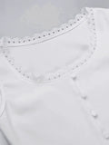White Lace Trim Button Front Tank Top-Outfit