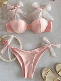 Waist Swimwear Women Swimsuit 2023 Bandage Bikini Set Padded Bathing Suit New Leaf Print Biquini Maillot De