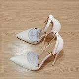 Strap Women D'Orsay Pointed Toe Stiletto Pumps Ladies Solid Dress 12cm High Heel Shoes Black White 10cm 8cm QP121