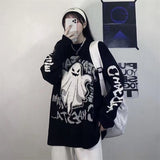 Men Women Retro Halloween Sweater Dark Academia Harajuku Student Devil Ghost Loose Knit Gothic Sweater Korean Top Alt