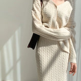 2025 Laziness Temperament Personality Knitted Sweater Women's Cardigan Jacket Over Knee Dress Set Women's