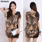 Casual Dress Summer Batwing Sleeve Stretchy 3D Print Tiger T Shirt Dress Tunic Robe Femme Plus Size Vestidos Mujer
