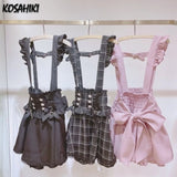 Kawaii Fashion High Waist Suspender Skirts Womens Sweet Bow Jupe Femme 2024 Summer Y2k Cute Falda