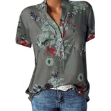 new women's shirt printing large size casual shirt loose V-neck short-sleeved shirt