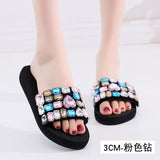 Shoes Women 2019 Summer High Platform Sandals Wedge Flip Flops Slope Handmade Slippers Female Crystal Flower