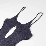 Blue Knit Cut Out Strappy Hook Midi Dress- Outfit