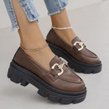 Bottom English Style Low Help Single Shoes Women's New Thick-Bottomed Large-Size Lazi Buckle