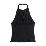 2025 New Women's Fashion Casual Versatile Jeans Hanging Collar Top