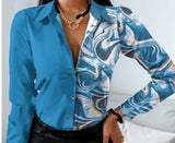 Long Sleeve V-neck Color-block Retro Shirt